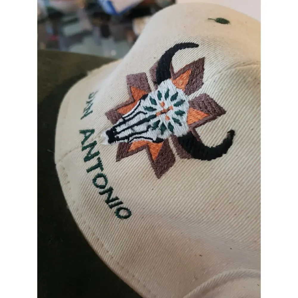 Vintage 90s San Antonio Texas Cowboy Black Suede Green Brim Strapback Hat